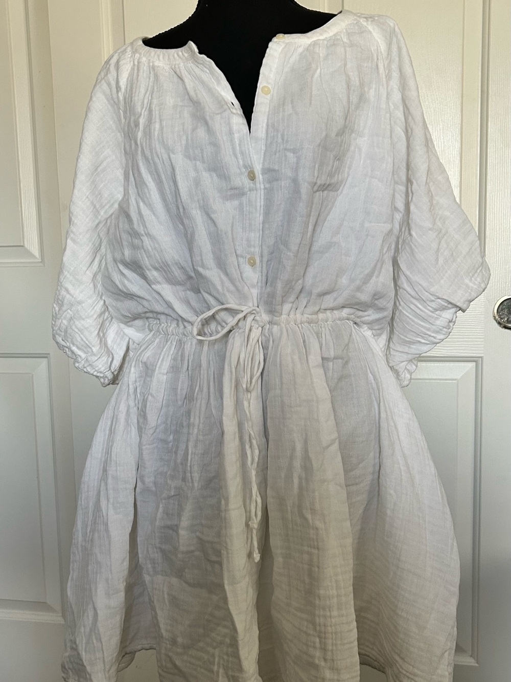 Old Navy White Button-Front Drawstring Mini Dress with pockets
